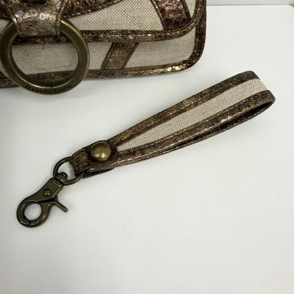 Isabella Fiore Clutch Bag Purse City Lights Clara Bronze Flax Leather & Linen